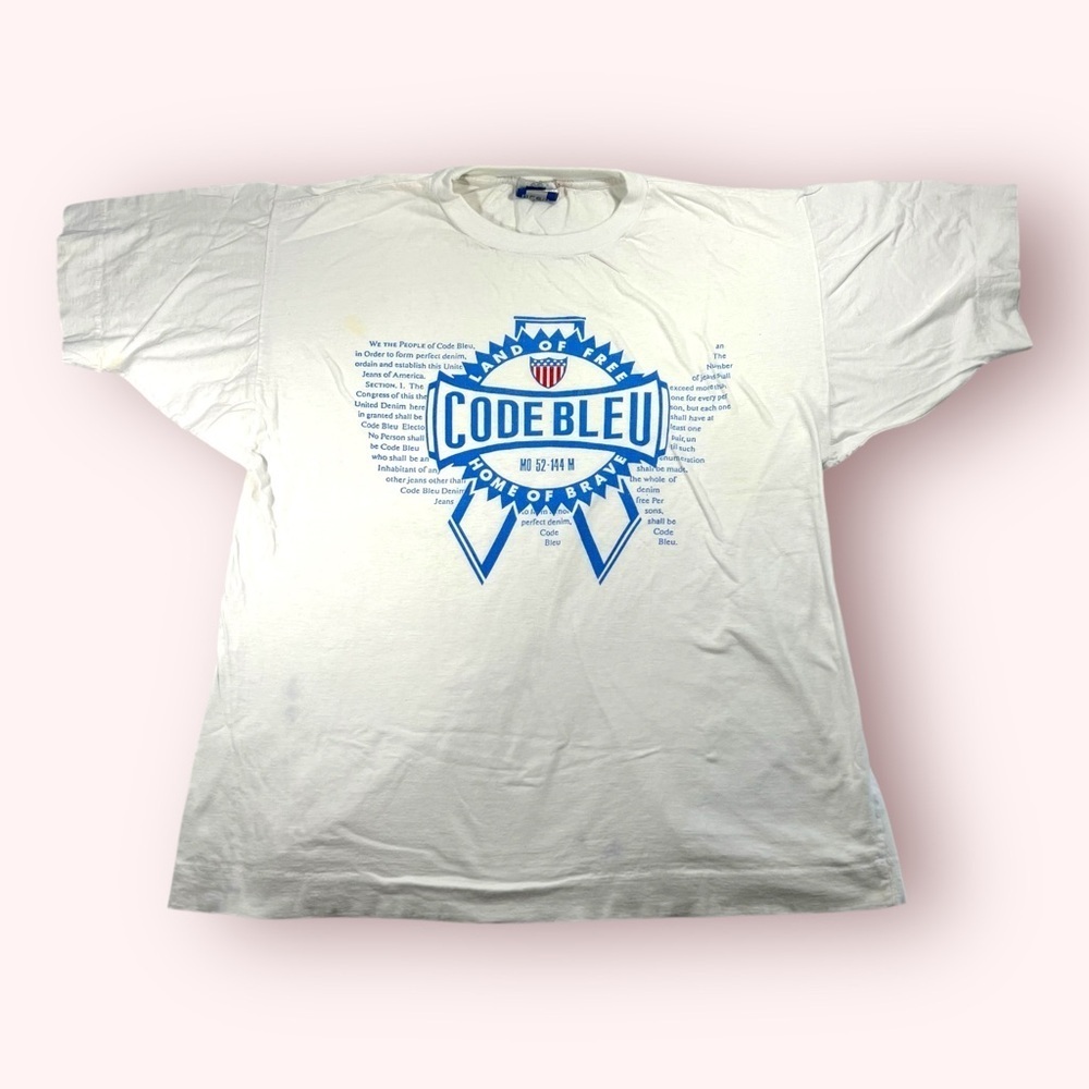 Vintage Single Stitch Code Bleu White and Blue Short Sleeve Tee T-shirt Men’s